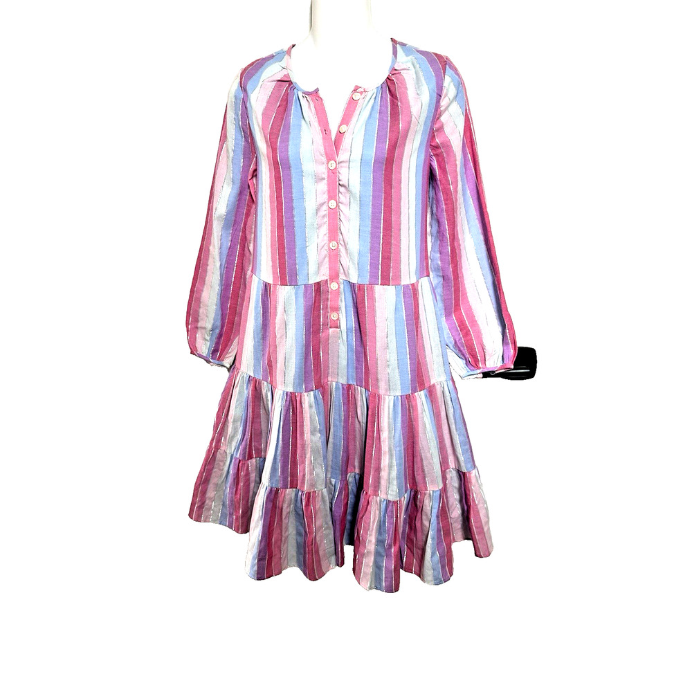 NWT JCREW PINK Striped belted tiered ruffled‎ dress Fairy Boho Whimscal XS